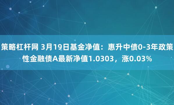 策略杠杆网 3月19日基金净值：惠升中债0-3年政策性金融债A最新净值1.0303，涨0.03%